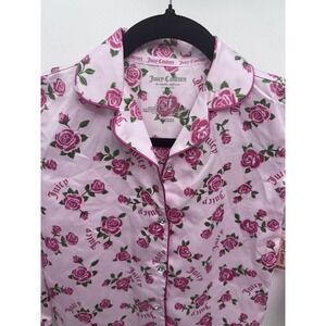 juicy couture pink satin pajama  3 pc  set with roses Girls 6/6x
